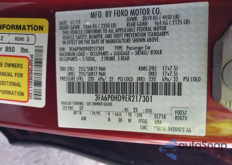 2014 Ford Fusion Se z USA, uszkodzony, nr VIN 3FA6P0HD9ER217301
